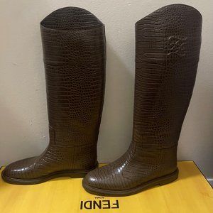 Fendi Mock-Croc Tall Riding Boots